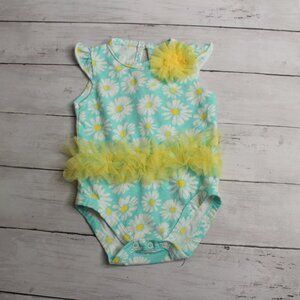 Baby Essentials Baby Girl's Romper Size 9 Months Aqua Blue Yellow Daisies